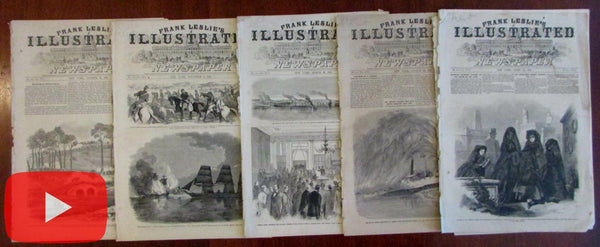 American Civil War newspapers Leslie's illustrated 1862-63 Lot 5 issues woodcuts