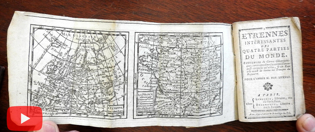 Rare pocket gazeteer almanac geographical atlas w/ maps 1783 Paris North America