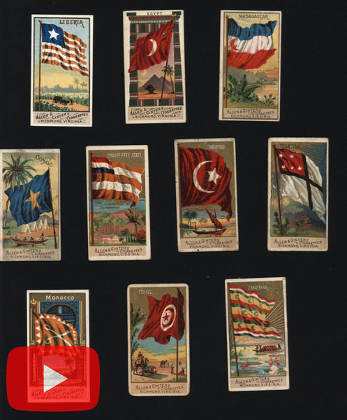 Africa Flags national 1887 lot x 10 miniature chromolithographed cards