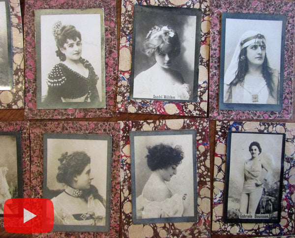 Beautiful women 1890-1915 real photo mini cards on marbled paper lot x 15