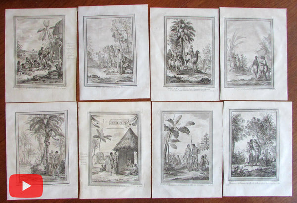 Africa Natives Ethnography 1746 Lot x 8 engravings Music Clothing Nature