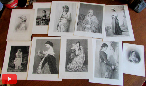 Beautiful women 19th century idealized beauty lot of 10 nice old prints