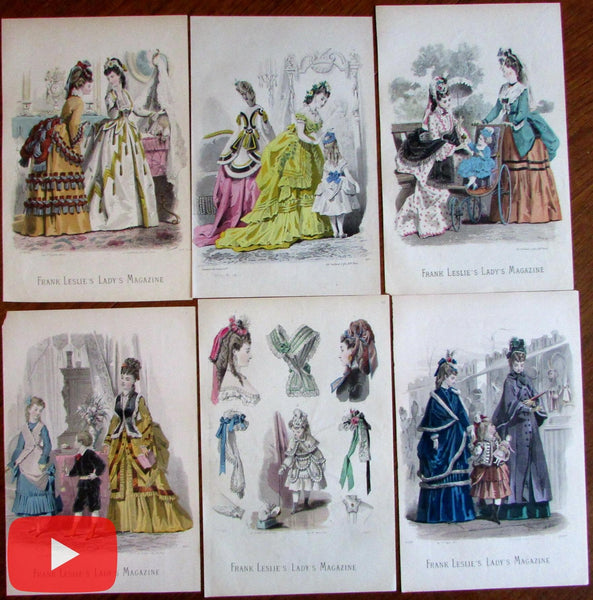 Children in Fashion Illustration c.1860-70 America 6 old prints women dresses