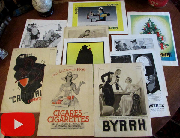 Art Deco Graphics Advertising 1937 lot x 10 Alcohol Cigarettes Cafe life