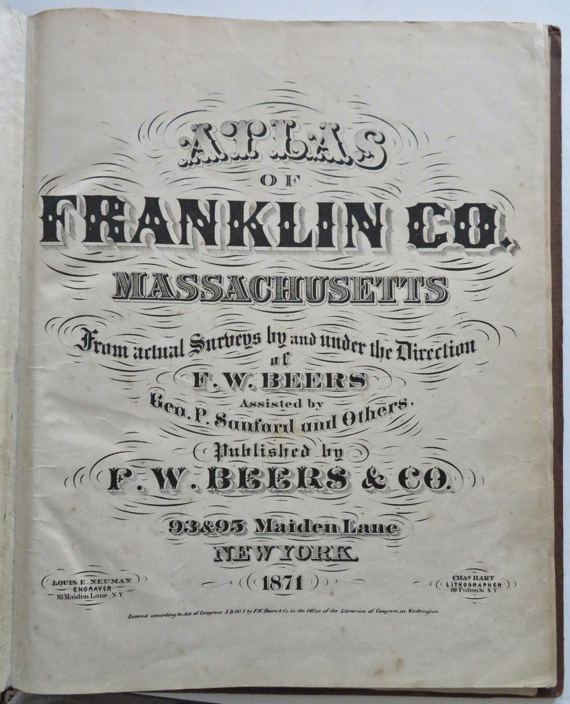 Franklin County Massachusetts 1871 Atlas F.W. Beers complete atlas 36 folio maps
