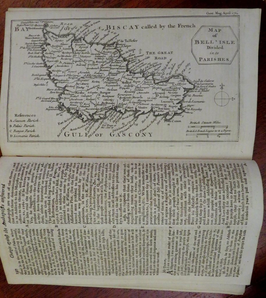 Map Bell'Isle 1761 Angria Commodore James battle Harbor View War in India