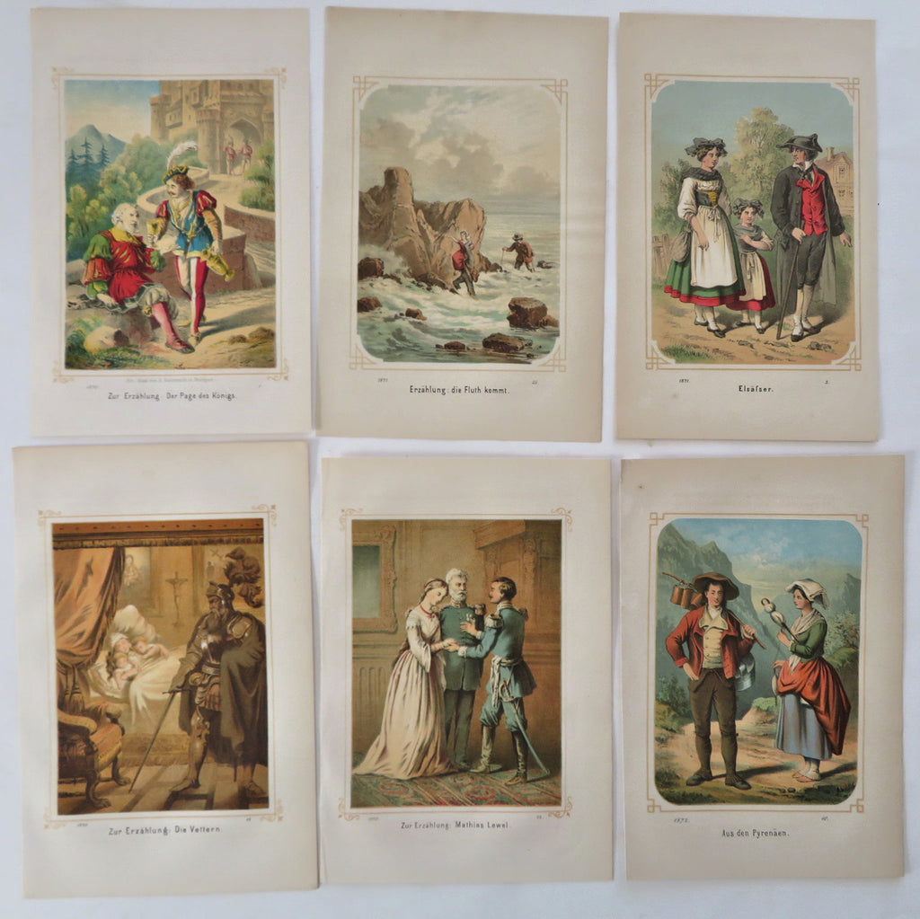 German Costume Prints Military Uniforms Medieval Armor 1870's Lot x 6 prints