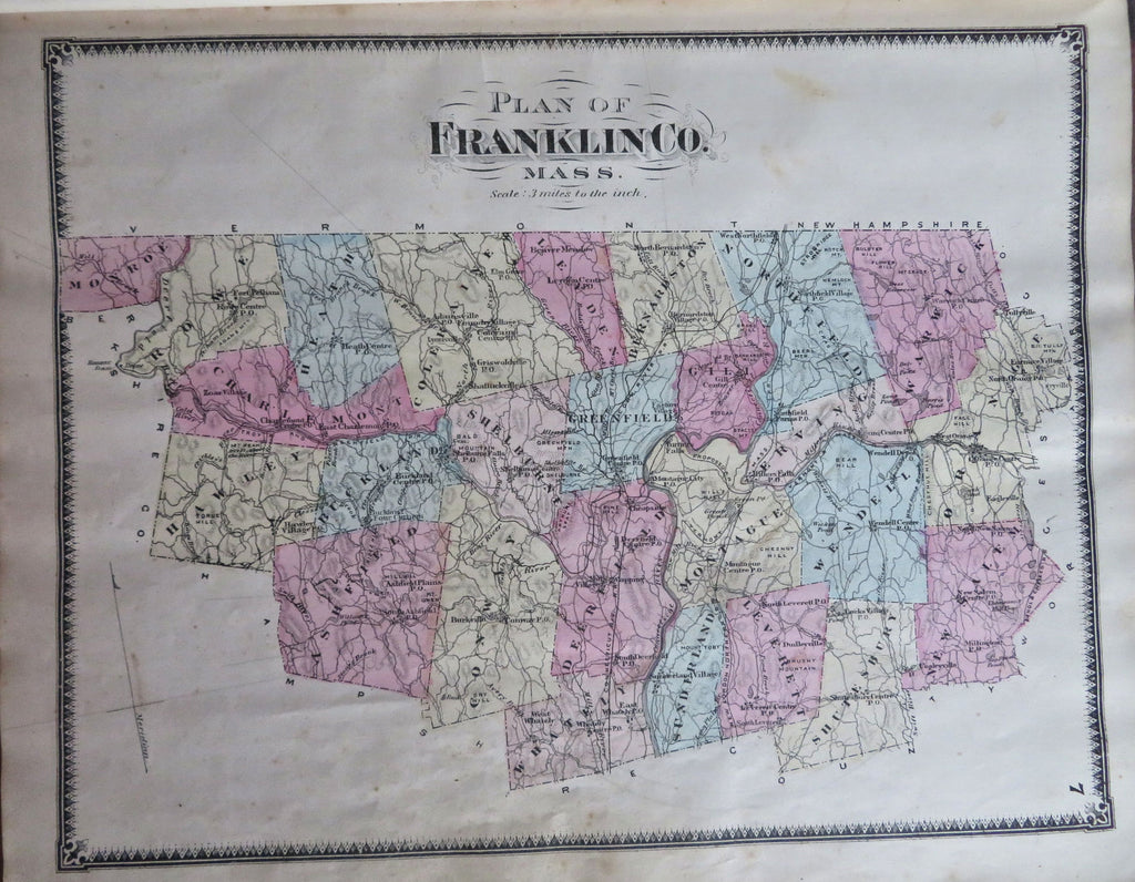 Franklin County Massachusetts Atlas 1871 FW Beers complete atlas 37 folio maps