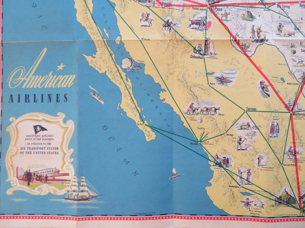 American Airlines Flagship Routes c.1945 Cartoon Pictorial Map Flight ...