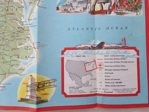 American Airlines Cartoon Pictorial System Map c. 1956 tourist travel ...