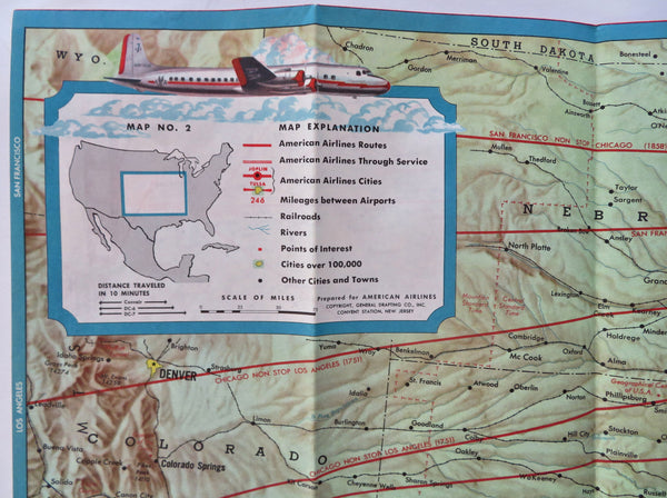 American Airlines Cartoon Pictorial System Map c. 1956 tourist travel ...