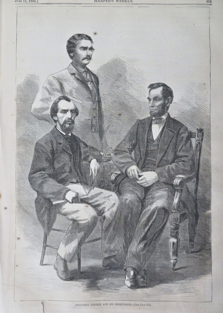 LIncoln & Secretaries full pg. Spottsylvania 1864 Harper's Civil War nwsppr.