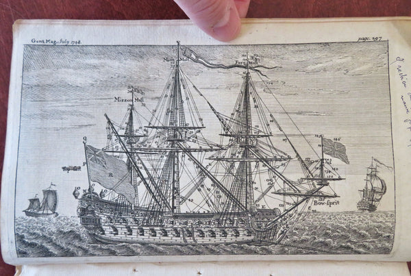 Ship rigging engraving Eclipse Observations Greenwich Hospital 1748 London mag.