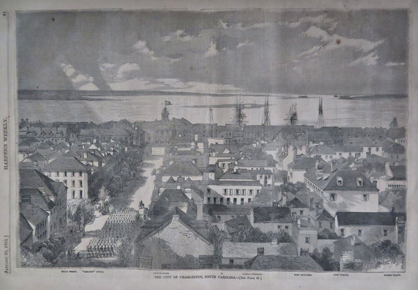 Charleston S.C. Fort Sumter birds-eye view 1861 Harper's Civil War newspaper