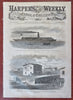 Rebel Ironclad Merrimac Submarine Warfare D.C. 1861 Harper's Civil War newspaper