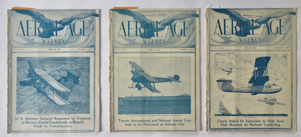 Aerial Age Weekly 1920 rare pictorial aviation magazines Lot x 3