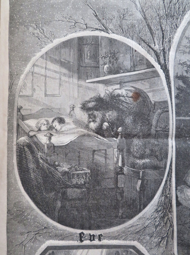 Santa Claus Christmas Eve dbl. pg. by Nast 1863 Harper's Civil War newspaper
