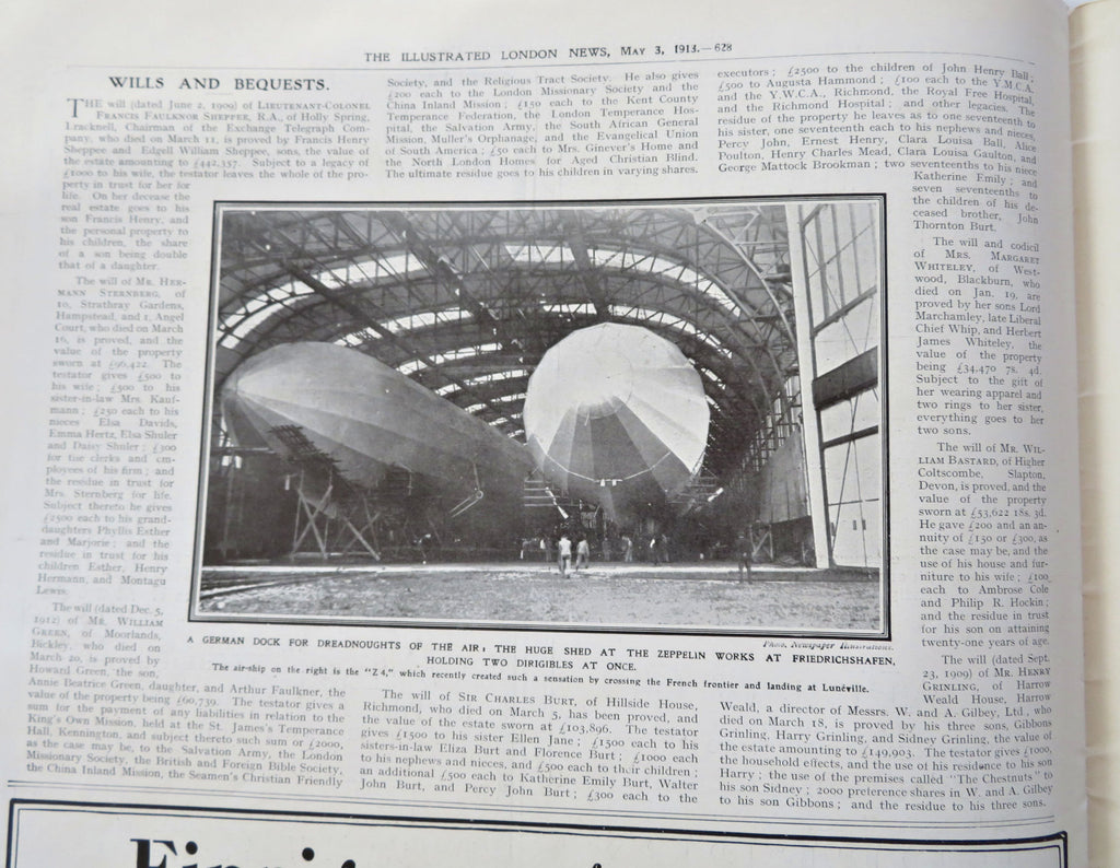 German Military Zeppelin L1 Biplane Danger 1913 rare London Illustrated magazine