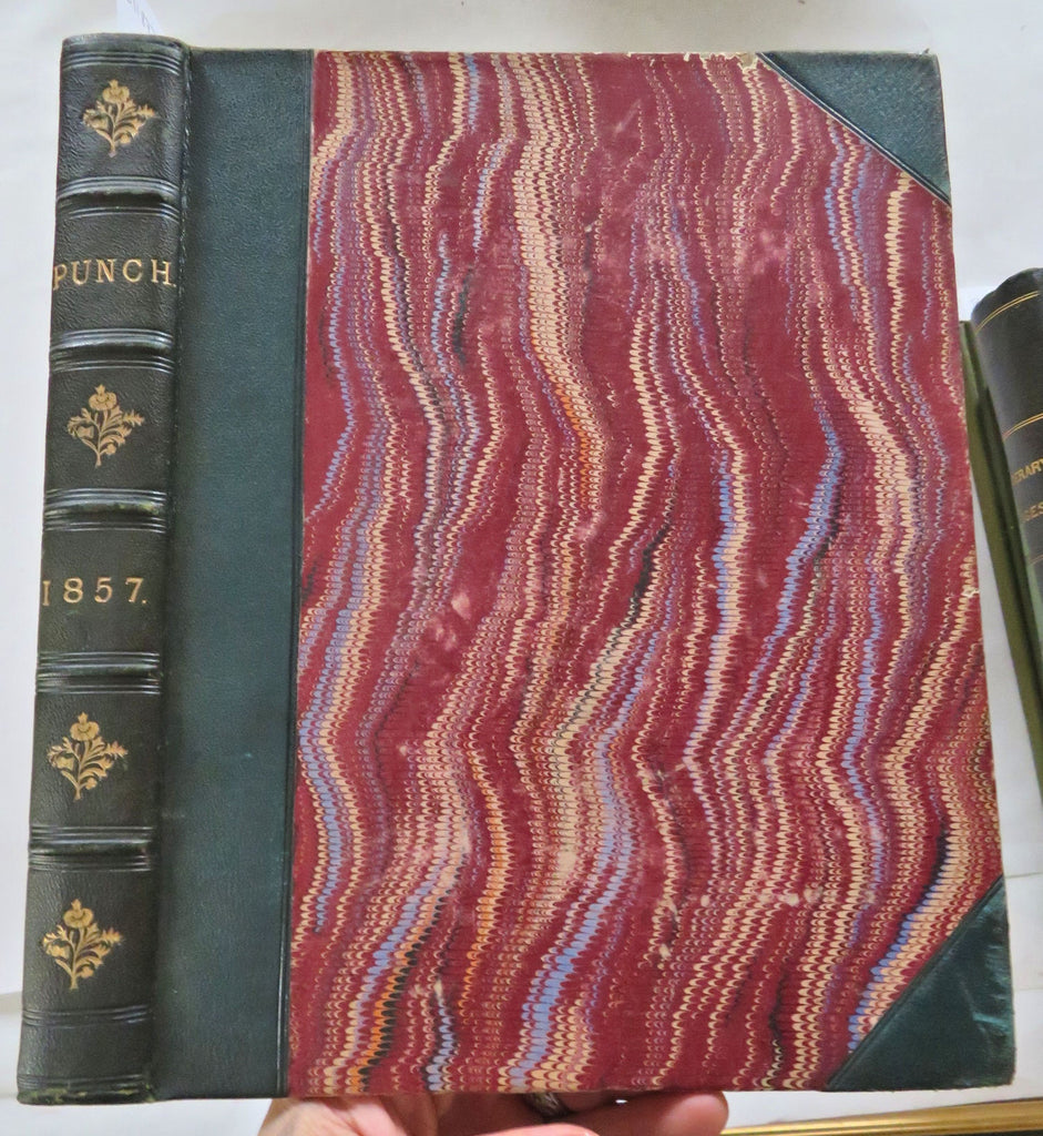 Punch Magazine 1857 U.K. leather pictorial bound periodical wood engravings