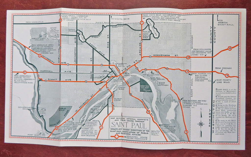 St. Paul Minnesota c.1935 scarce nice tourist travel promo w/ cartoon map views