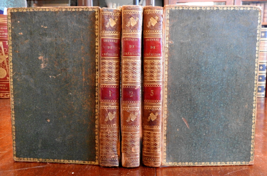 Prosper de Crebillion 1812 Complete Works French 3 vol leather set w/ engravings