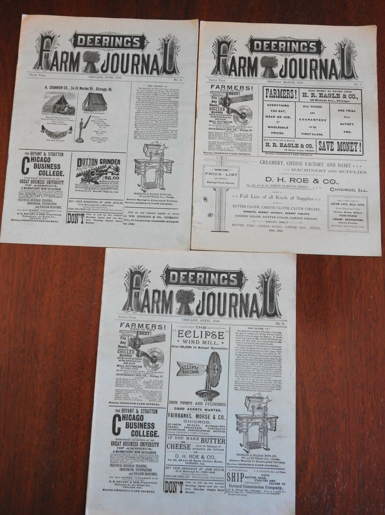 Deering's Farm Journal 3 issue Lot 1890 illustrated period advertising Americana