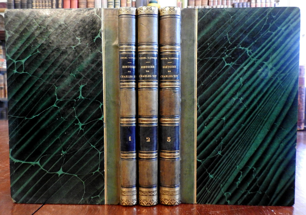 History of Charles XIV King of Sweden & Norway 1858 French leather 3 vol set
