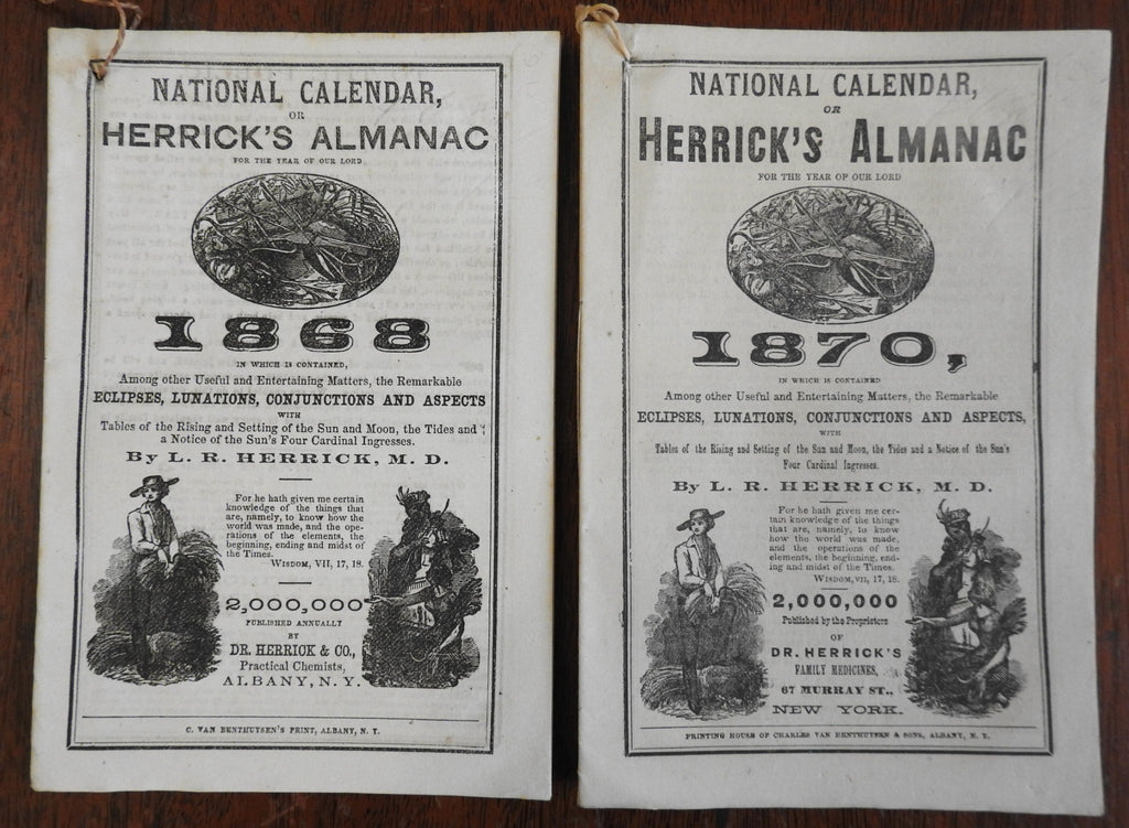 Herric's Patent medicine almanacs for 1868 & 1870 Lot of 2 seasonal booklets