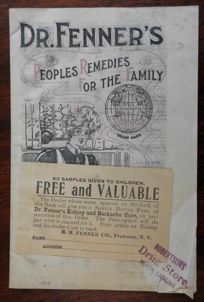 Michigan 1905 Dr. Fenner's Family Remedies rare patent medicine cook book promo