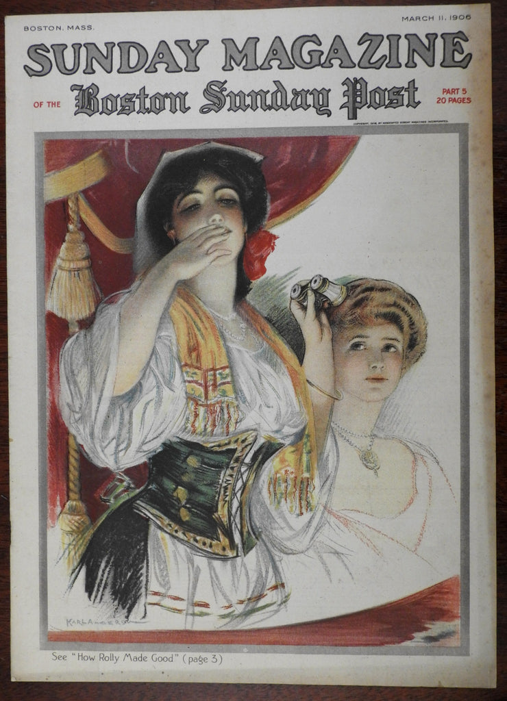 Beautiful Art Nouveau 1906 Boston color lithograph print lovely theatre women