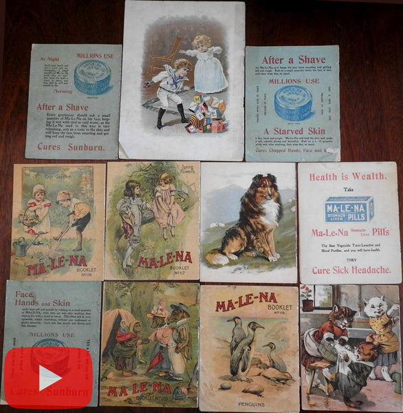 Malena c.1905 Patent Medicine color booklets Advertising Lot x 11 juveniles
