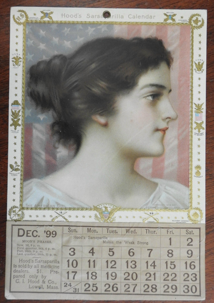 Hood's Sarsaparilla Patent Medicine 1899 Advertising Calendar w/ chromo print