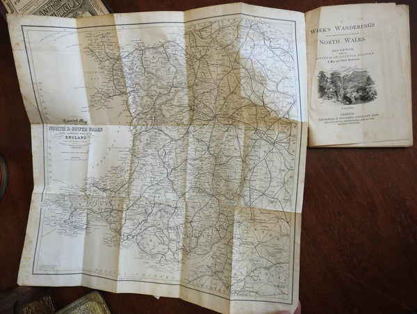 Northern Wales Week's Wandering c.1880's rare illustrated travelogue w/ lg. map