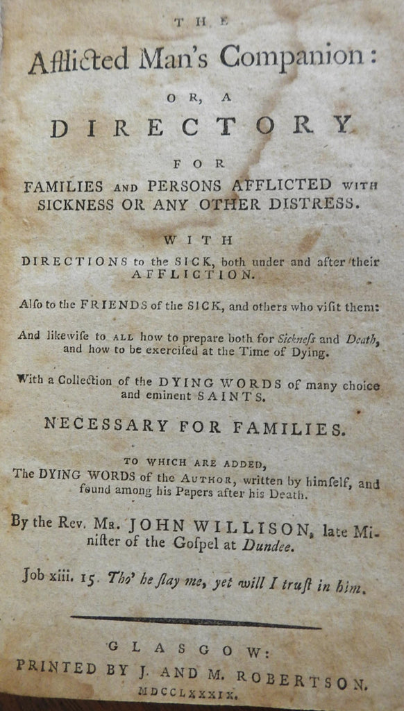 Afflicted Man's Companion Death Sickness Nursing 1789 Willison Scotland book