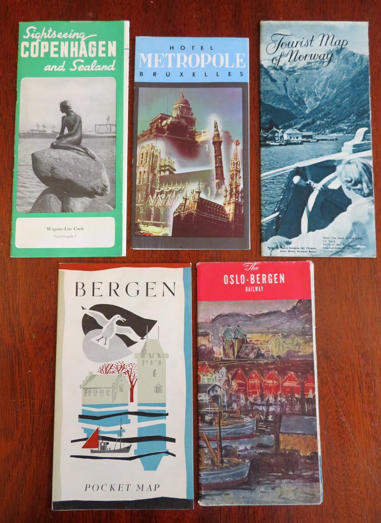 Scandinavia Tourist Denmark Norway Belgium Oslo Brussels 1950's Lot x 5 maps