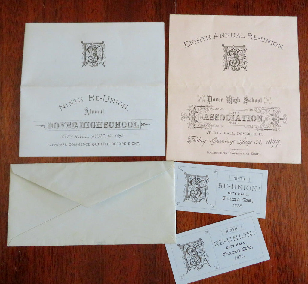 Dover High School New Hampshire 1877 & 1878 Lot x 5 programs & trade cards