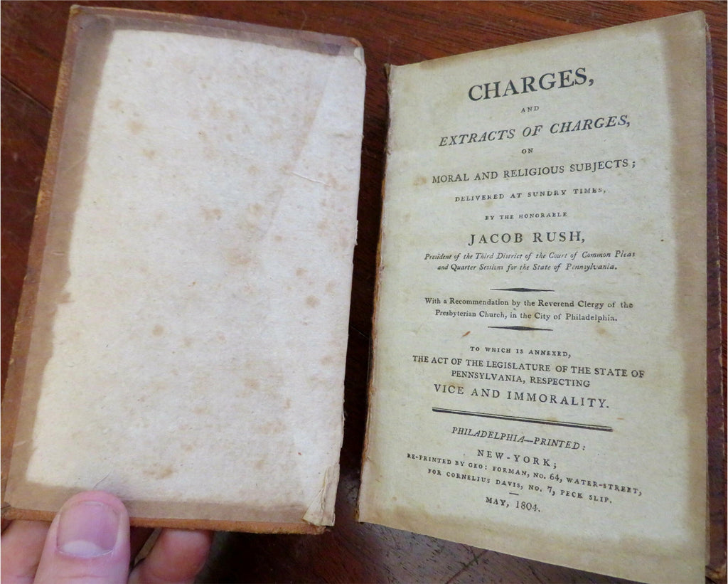 Moral & Religious charges Vice Immorality in Penn. 1804 Jacob Rush leather book
