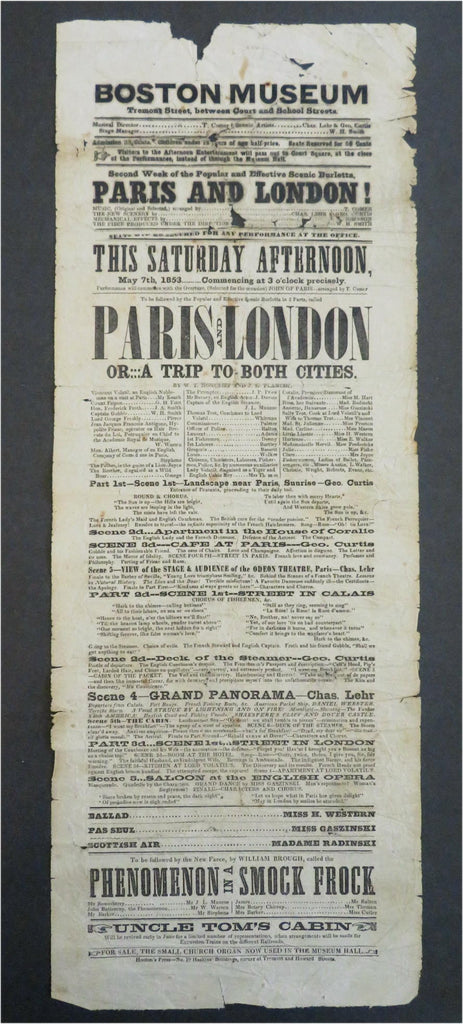 Boston Museum Theater Performance May 7th 1853 Broadside Announcement