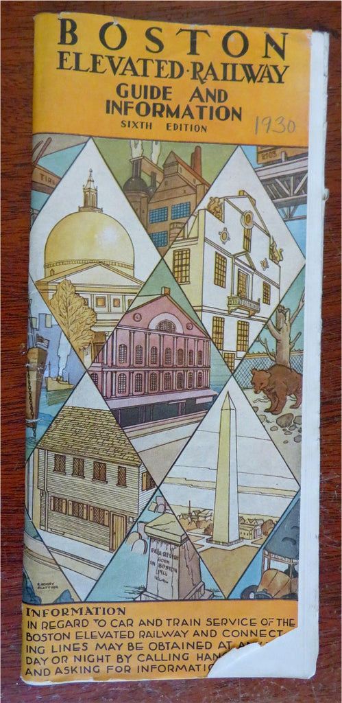 Boston Mass. Elevated Railway 1930 promotional illustrated travel guide w/ maps