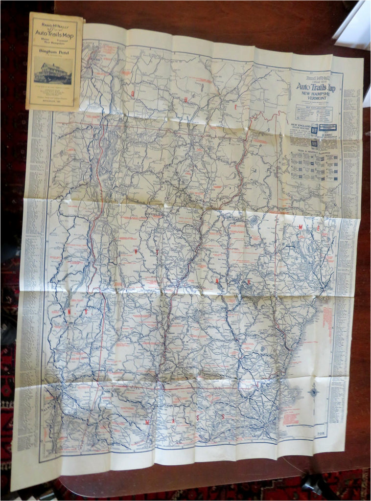 Maine New Hampshire Vermont Automobile c. 1930's folding pocket tourist road map
