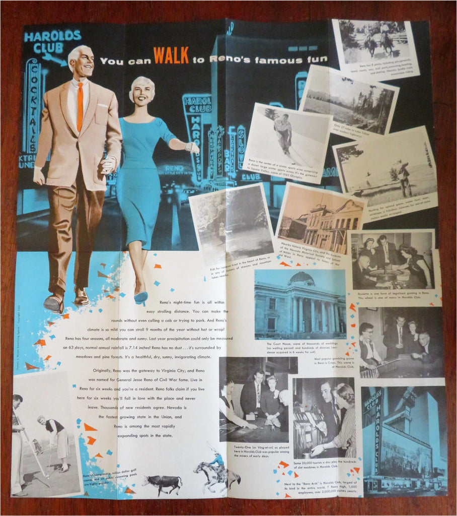 Reno Nevada Promotional Tourism Brochure c. 1950's illustrated tourist advert