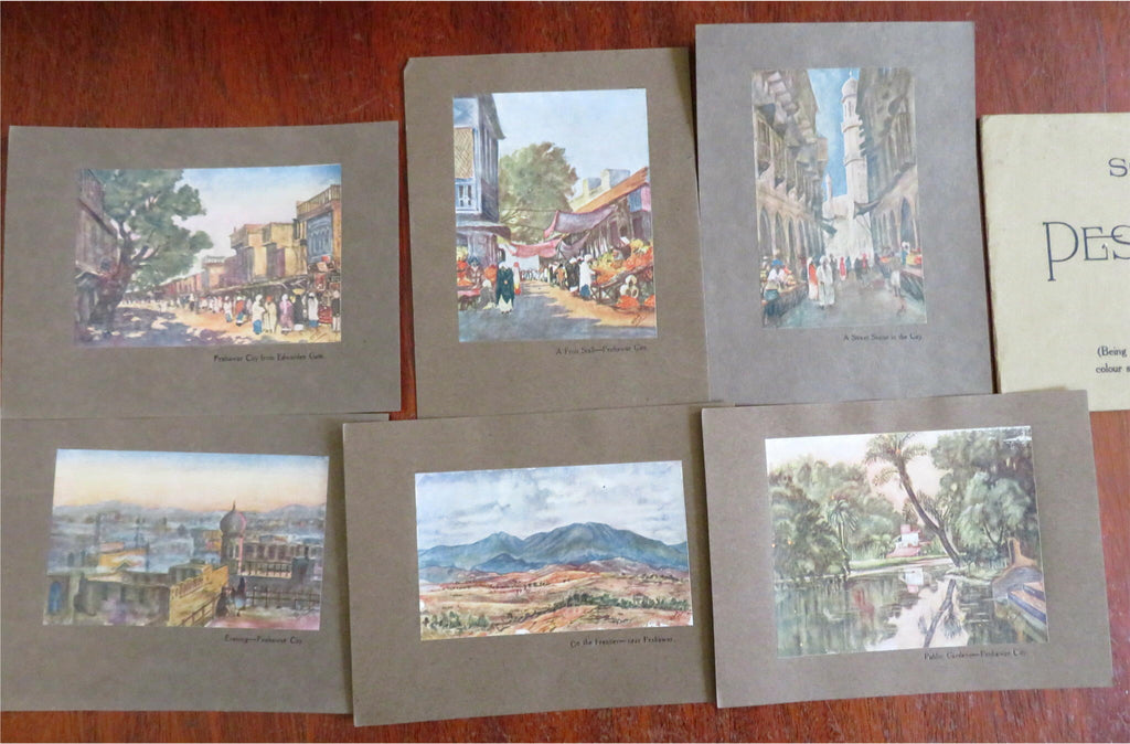 Peshawar India British Raj Souvenir Watercolor Scenes c. 1920's Set x 6 prints