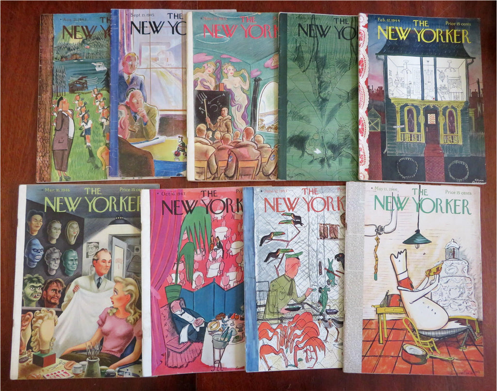 New Yorker Magazine WWII era 1943-6 Lot x 9 issues Bemelmans Duvoisin Addams art