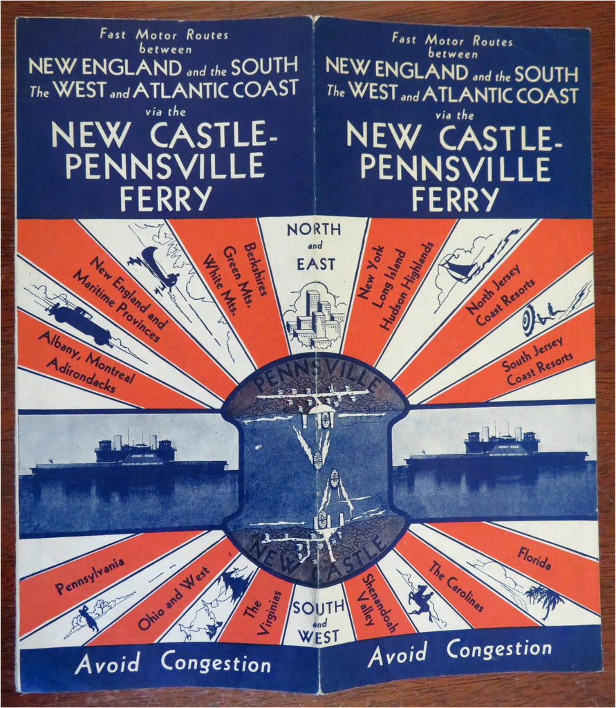 AAA 1932 Highway Map East Coast New Castle Ferry travel & tourism brochure