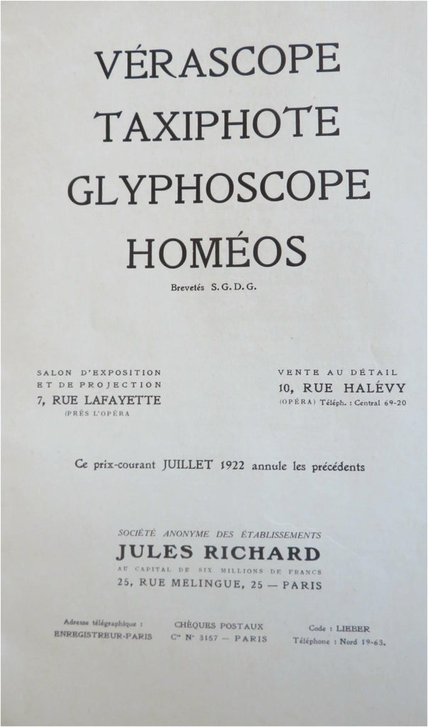 Verascope French Photography Equipment 1922 Jules Richard supply trade catalogue