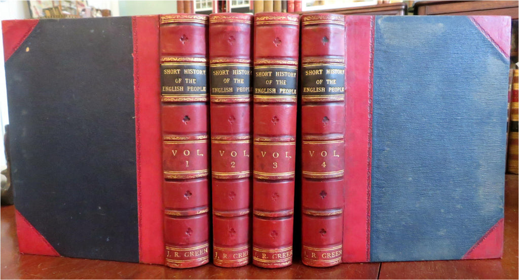 History of England 1907 J.R. Green illustrated 4 vol. leather set w/ maps color