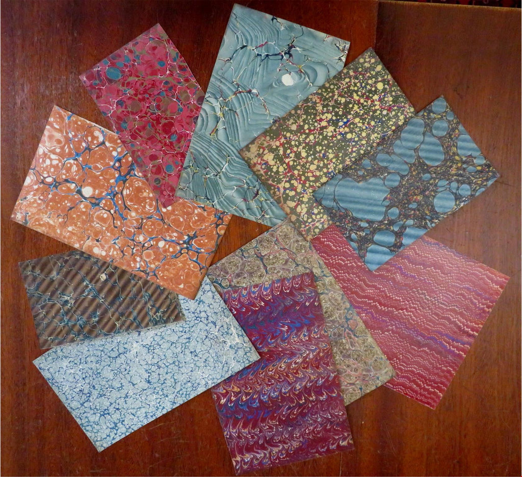 Marbled Paper Lot of 10 Lovely 19th Century Antique Printed Sheets