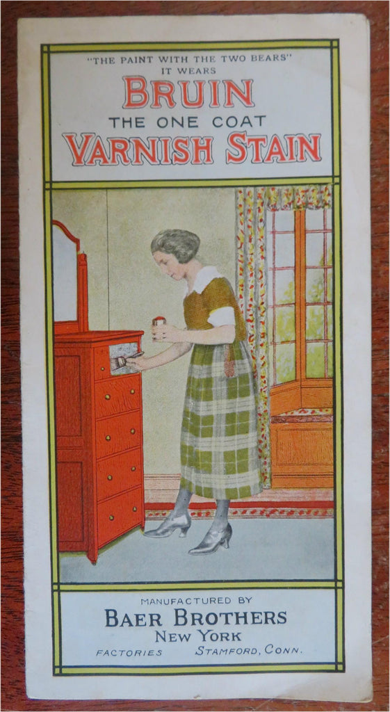 Bruin Varnish Stain c. 1900 Baer Brothers advertising leaflet 9 color samples
