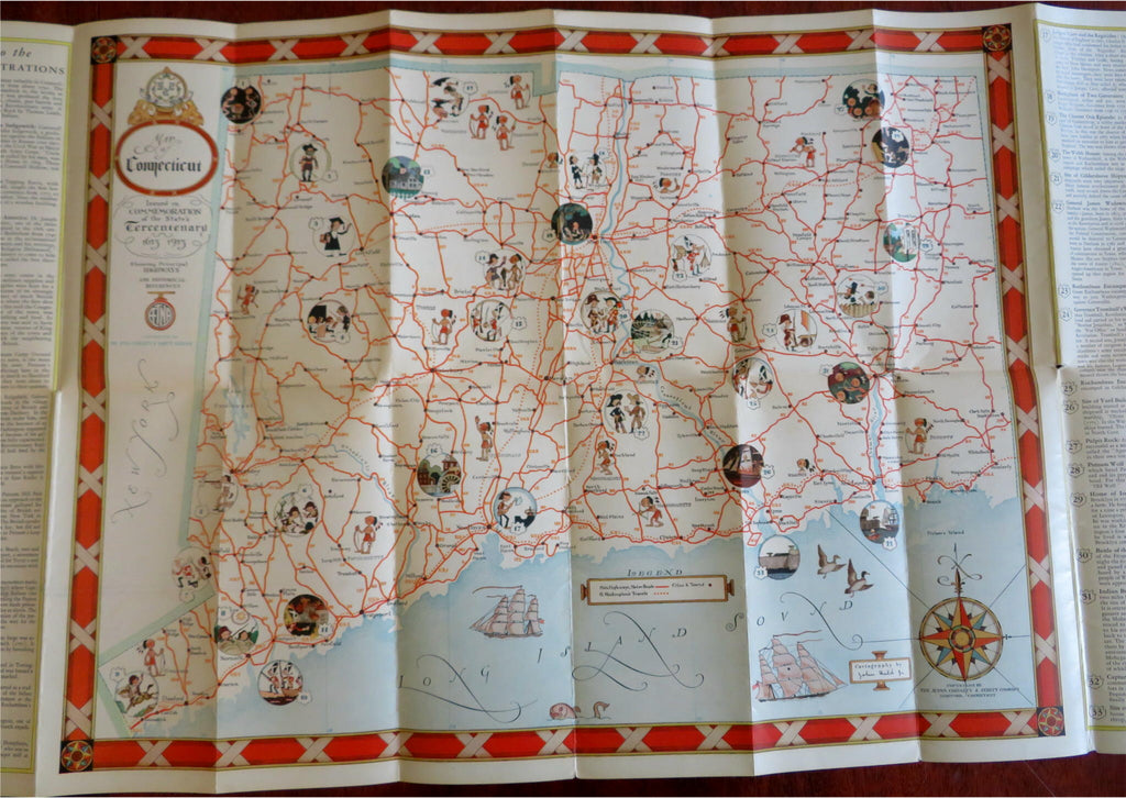 John Held Jr. artwork 1935 Connecticut State Map Tercentenary Souvenir