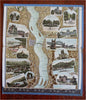 Rhine River Cologne Mainz Germany c. 1880's decorative panoramic map souvenir